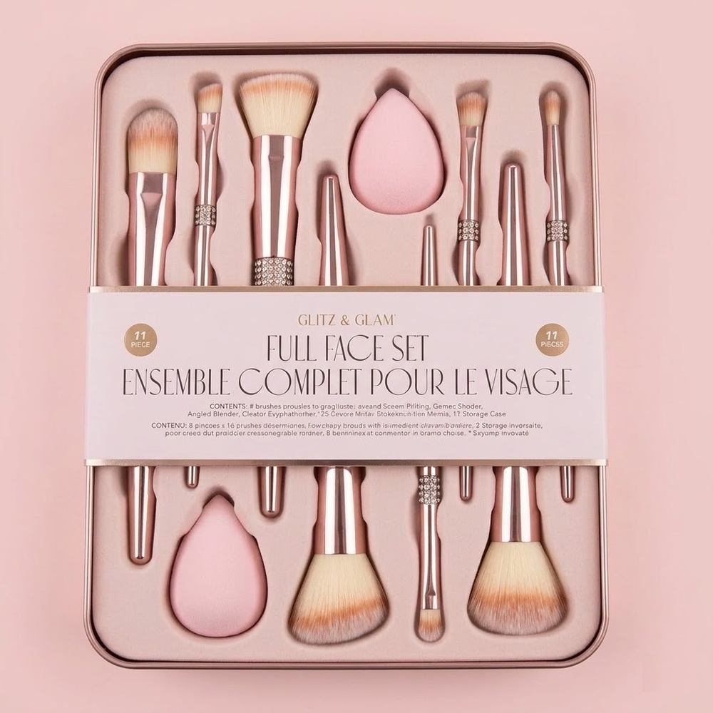 NWT Glitz & Glam Pink Bling 11 Piece Full Face‎ Makeup Brush Set